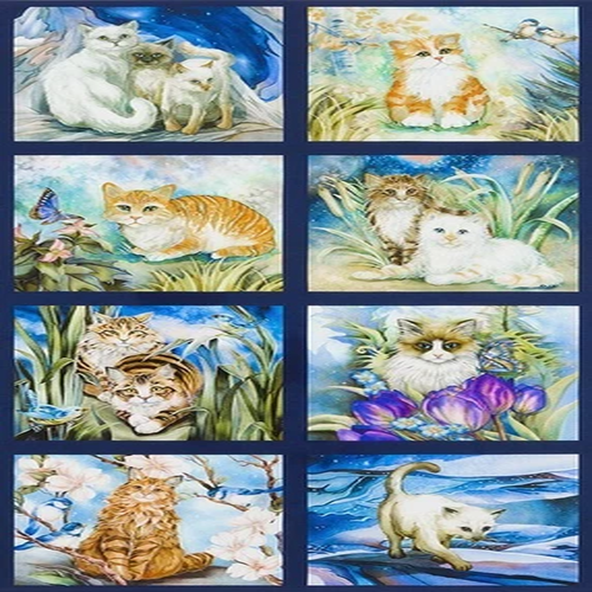24" X 44" Panel Be Pawsitive Cats Animals Navy Cotton Fabric Panel (D382.52)