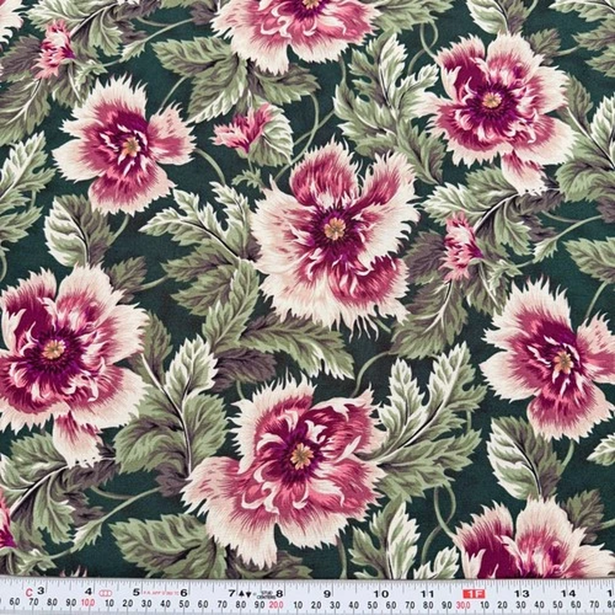 Dahlia Florals on Green Unbranded Cotton Fabric by the HALF YARD