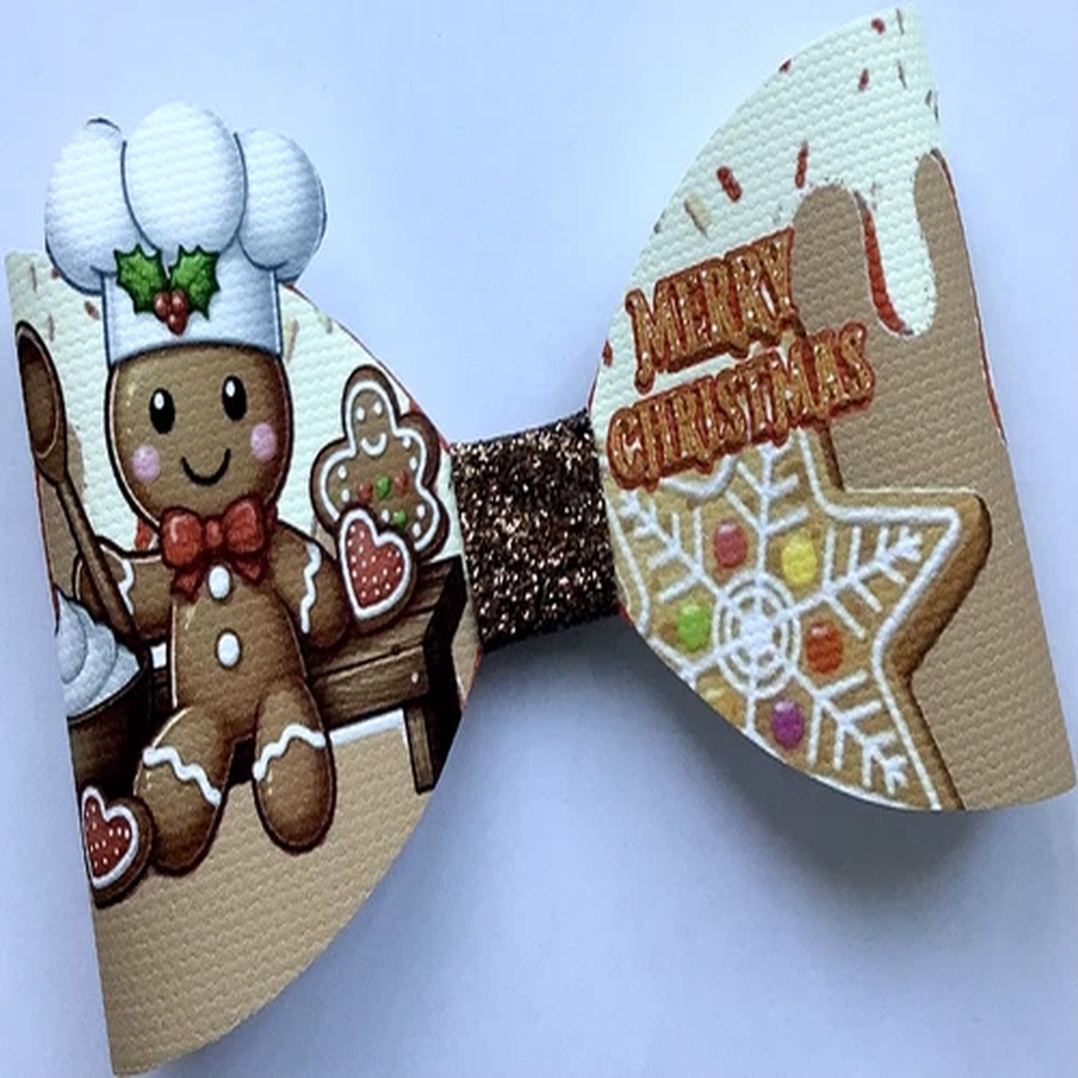 GINGERBREAD MAN 3D CHRISTMAS PRINTED CANVAS FABRIC 4" BOW LOOPS TO MAKE HAIR BOW