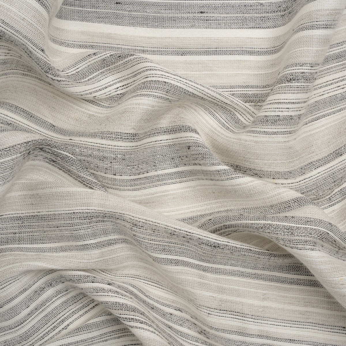 Famous Australian Designer White and Gray Barcode Stripe Linen and Cotton Woven