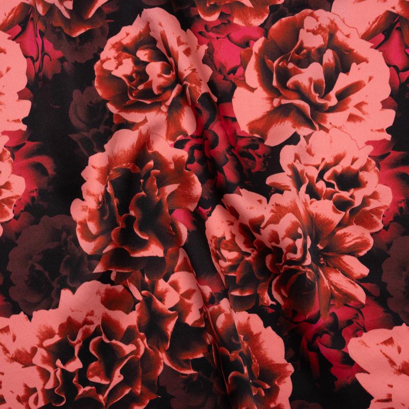 Silk Charmeuse 19mm - Rust and Coral Pink Roses