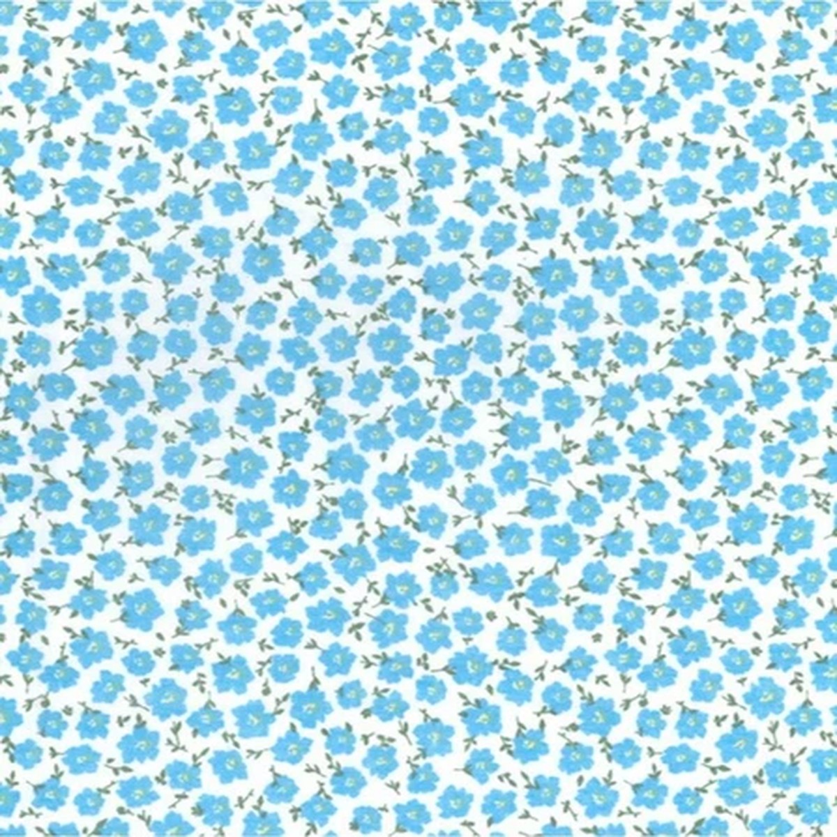 Printed Polycotton Craft Fabric Material - BLUE FLOWERS ON WHITE