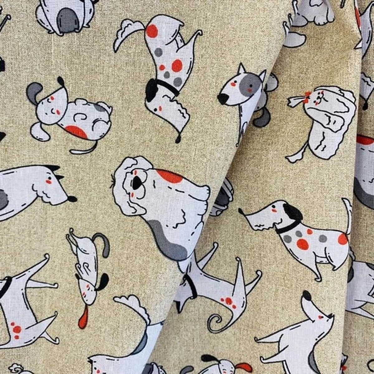 *SALE* DOG DESIGN LINEN LOOK NATURAL PANAMA 140cm wide