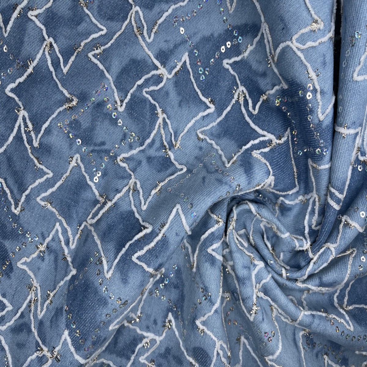 100% Cotton Denim Tie Dye with Sequin Fabrics