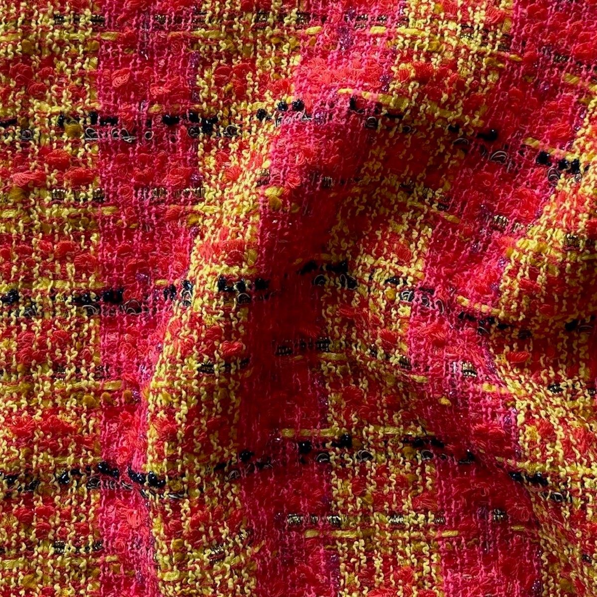 Airy Plaid Candy Flame Metallic Wool Blend Boucl (Made in Italy)