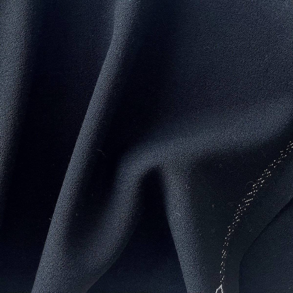 High-End Light to Mid-Weight Jet Black Selvedged Wool Crepe (Made in Italy)