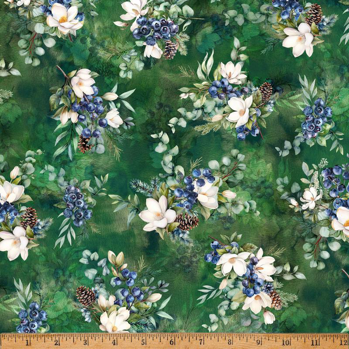 Fabric Hoffman Garden Berries and Pinecones Forest Fawn by the Quarter Yard 727