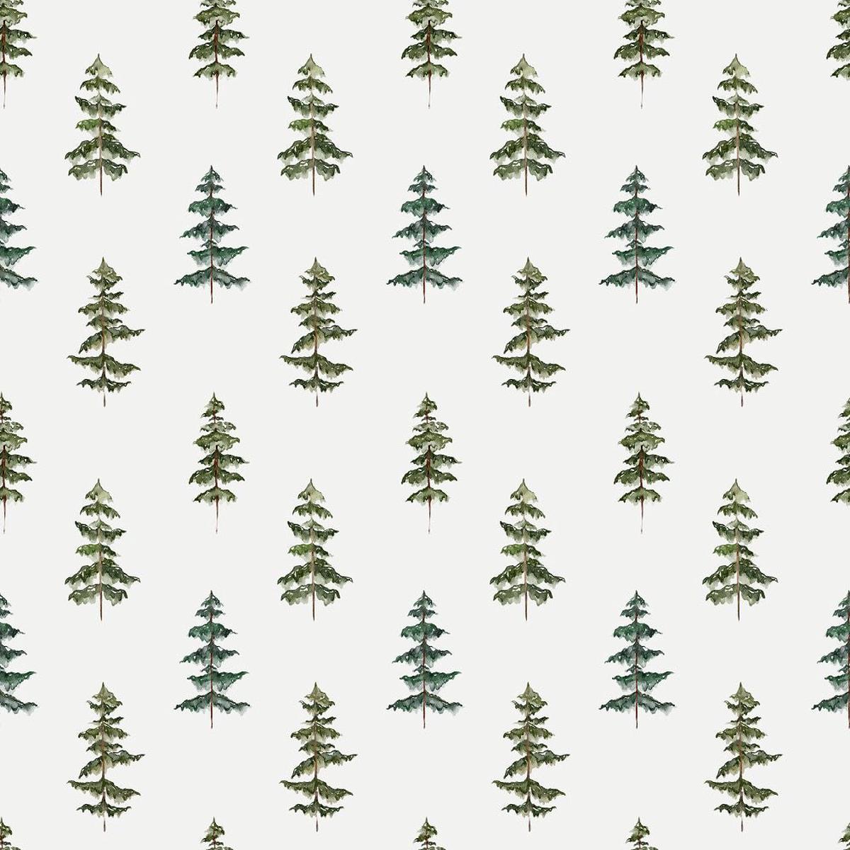 Evergreen Forest Trees Fabric - White