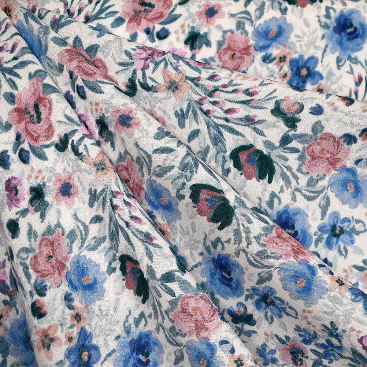 Atelier 27 Hortense Vine Floral Rayon Crepe Blue/Orchid