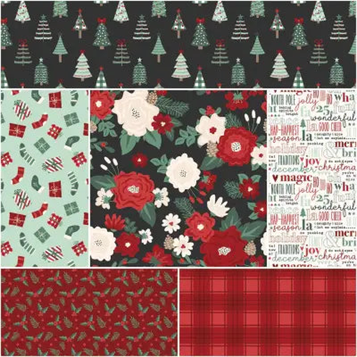 Evergreen Wishes 1 Yard Bundle Black, 6 Pcs.